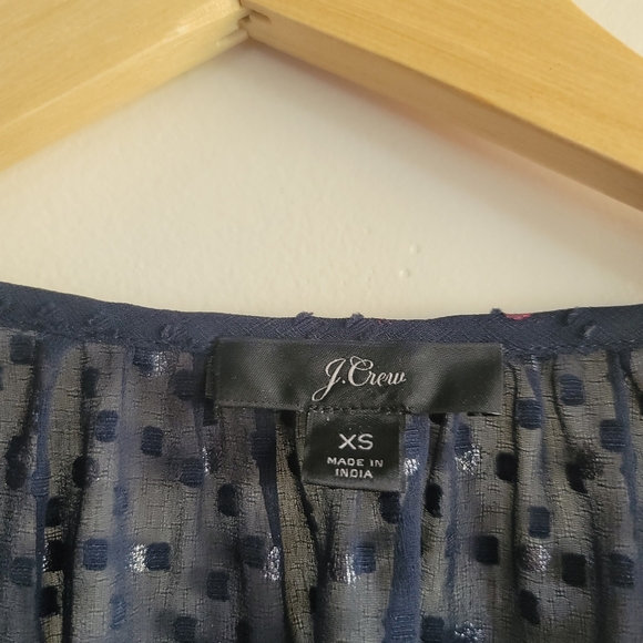 J. Crew, Semi-Sheer Chiffon Swiss Dot‎ Blouse, Navy/Metallic Rainbow, Size XS - Picture 7 of 11